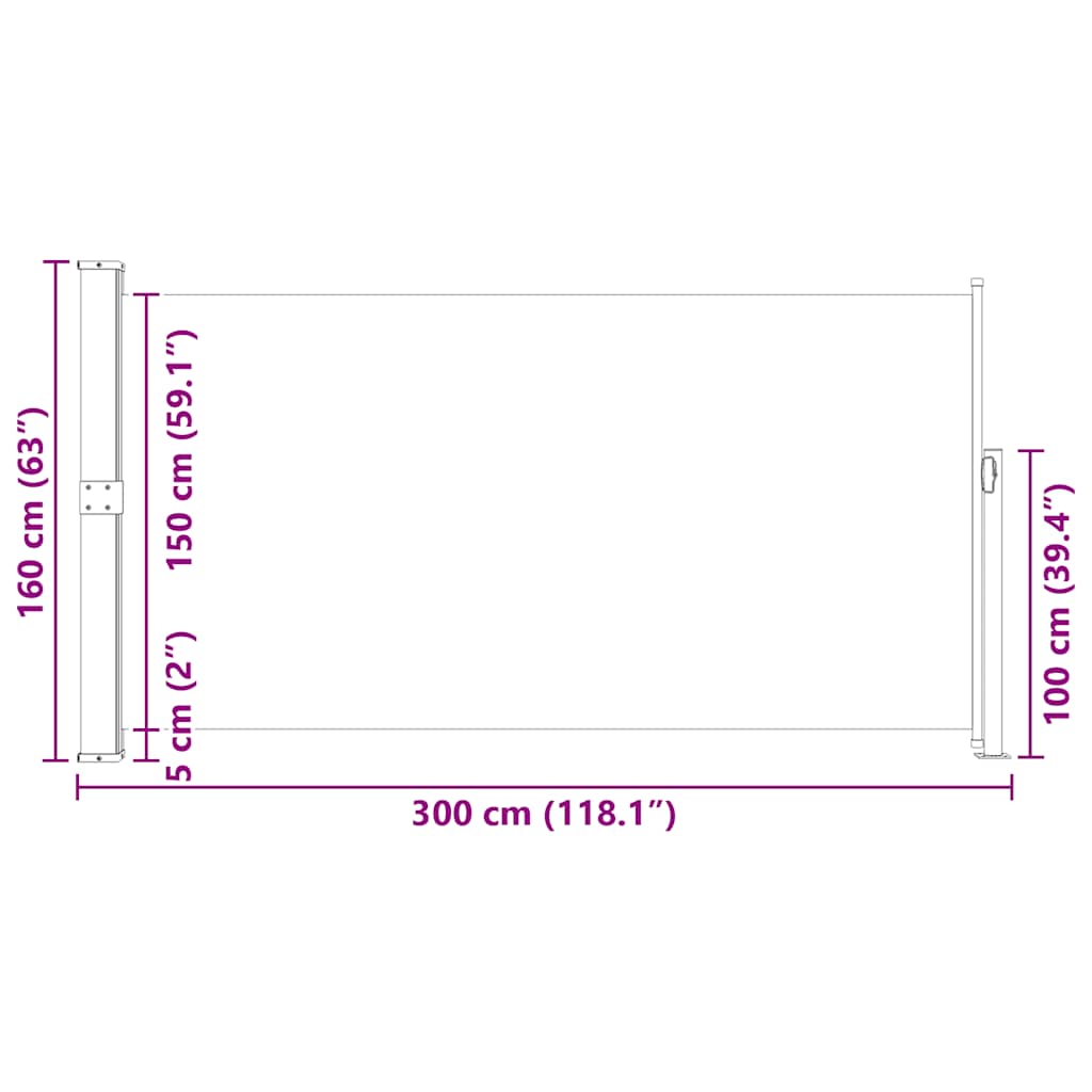 Tendalino Laterale Estraibile 160 x 300 cm Grigio