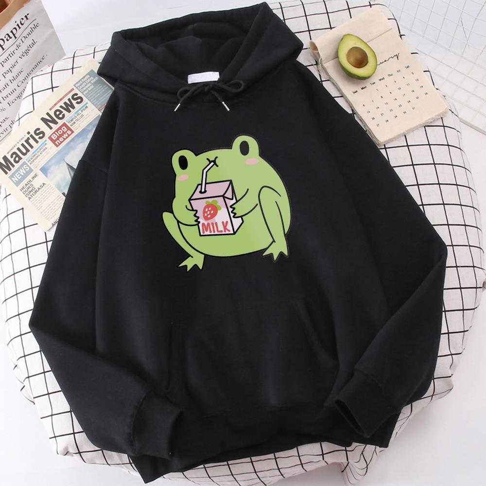 

Cute Strawberry Milk Frog Metal Print Male Sweatshirt Fashion Hooded Oversized Casual Hoodies Autumn Soft Streetwear XL