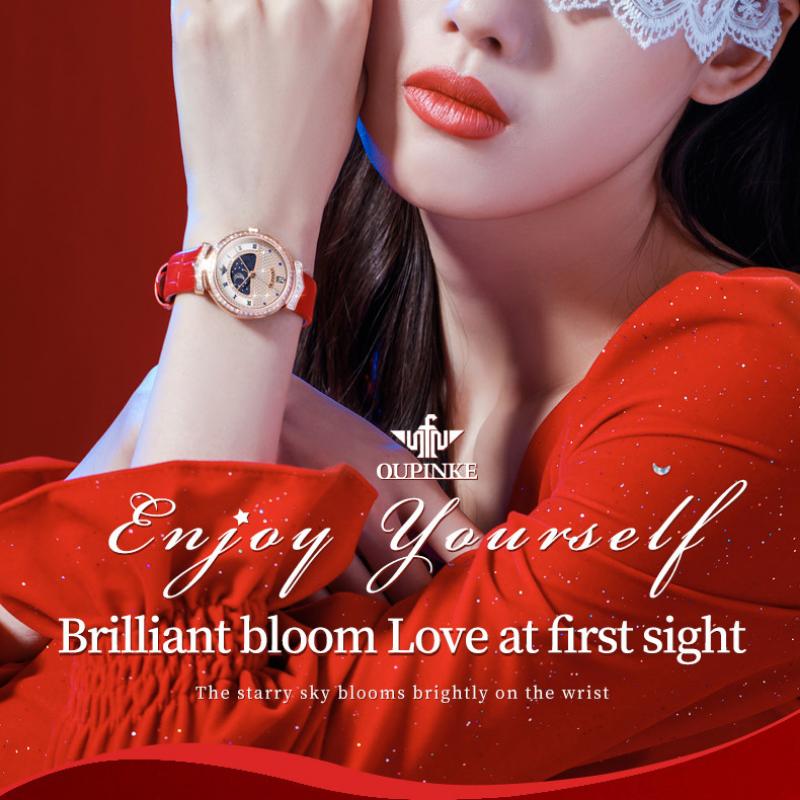 OUPINKE Nouvelle montre pour femme d'affaires et de loisirs mode pleine de flashs d'étoiles, étanche et calendrier montres haut de gamme