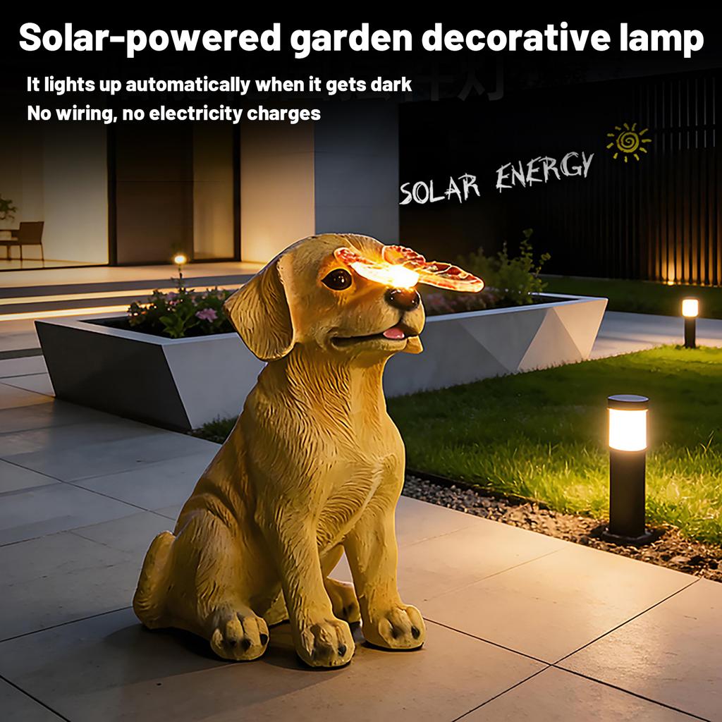 Solar,powered Cute Dog , Light, Outdoor , Garden , Ambient Light, Simulated Animal Resin Craft.