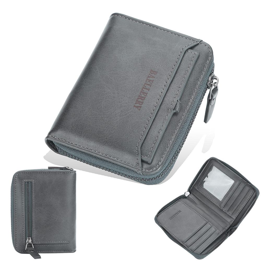 

Men s wallet, short wallet, vertical zipper, retro youth multi-card small wallet, change bag.