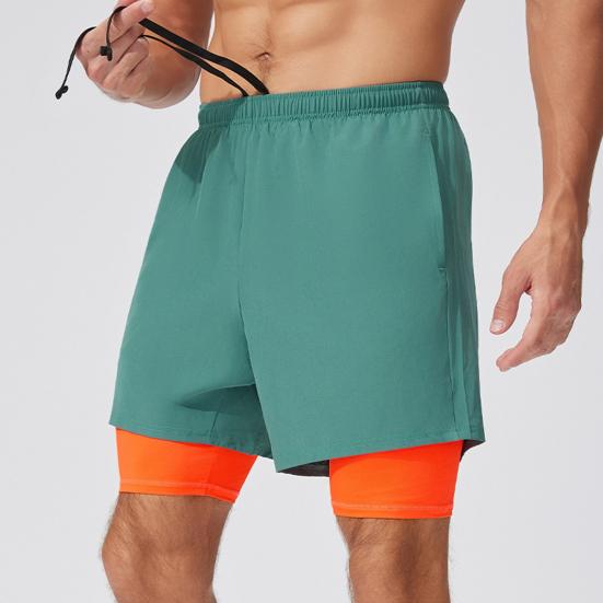 Men Shorts Adjustable Waist Drawstring Fake Two-Piece Design Moisture-Wicking Quick-Drying Running Sport Shorts