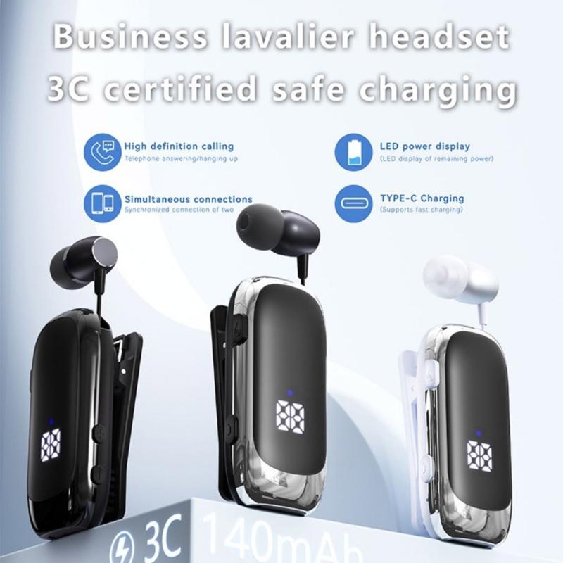 Lavalier Business Bluetooth-compatible Earphone Wireless Calling Talk Music Time LED Digital Display Headphone For Car