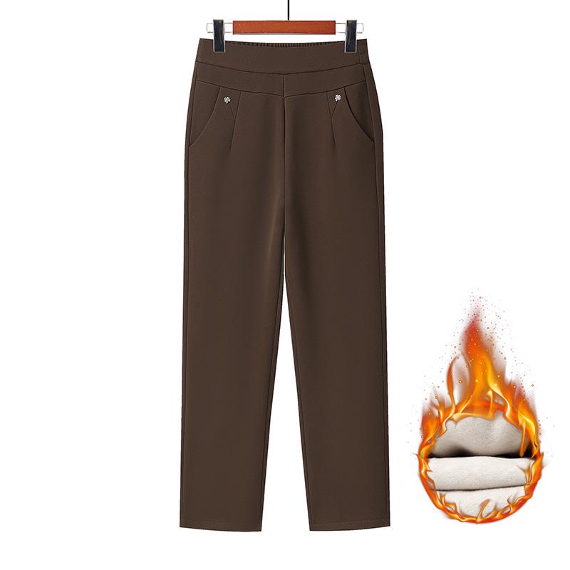 High Waist Straight Leg Velvet Warm Trousers for Middle-Aged Women – 50s Mom Style