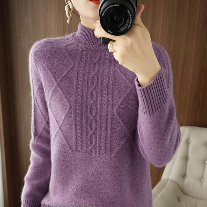 Solid Color Mock Neck Sweater, Chic Long Sleeve Sweater for Fall & Winter, Women's Clothing
