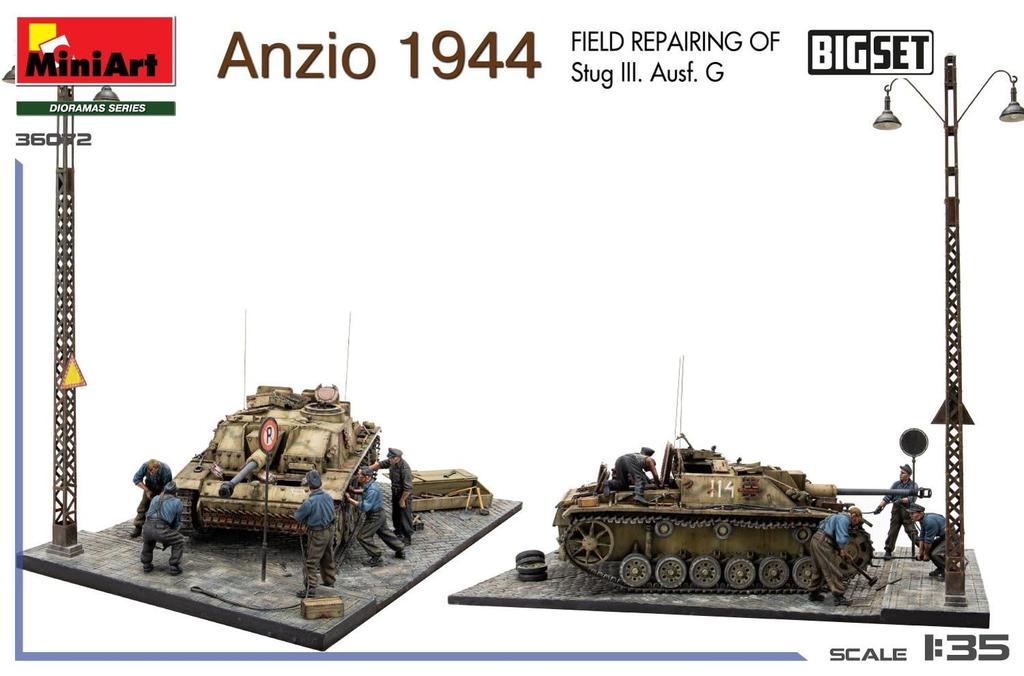 Miniart Scale Anzio 1944 III G Field Repair Big Set Plastic Model Kit MA36072 1/35 Sturmgeschütz Ausf. (Scenery)
