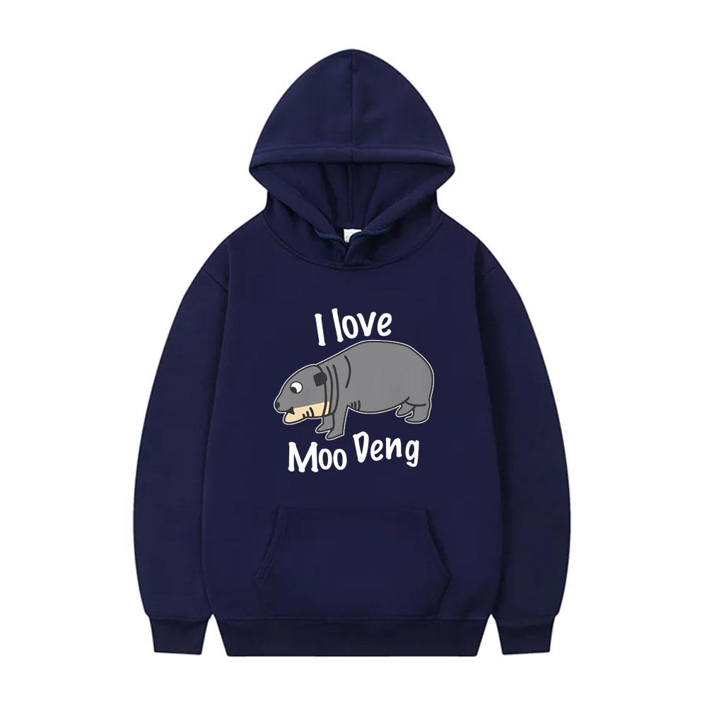 I Love Moo Deng Hoodie Cute Funny Baby Hippo Meme Tracksuit Fashion Brand Men Women Oversized Streetwear Male Vintage Hoodies