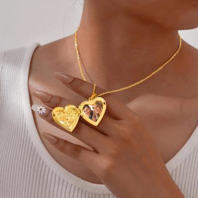 Gold Color Heart-shaped Pendants Can Openable Frame Love Faith Stainless Steel Embossing Heart Locket Pendant Memorial Necklace