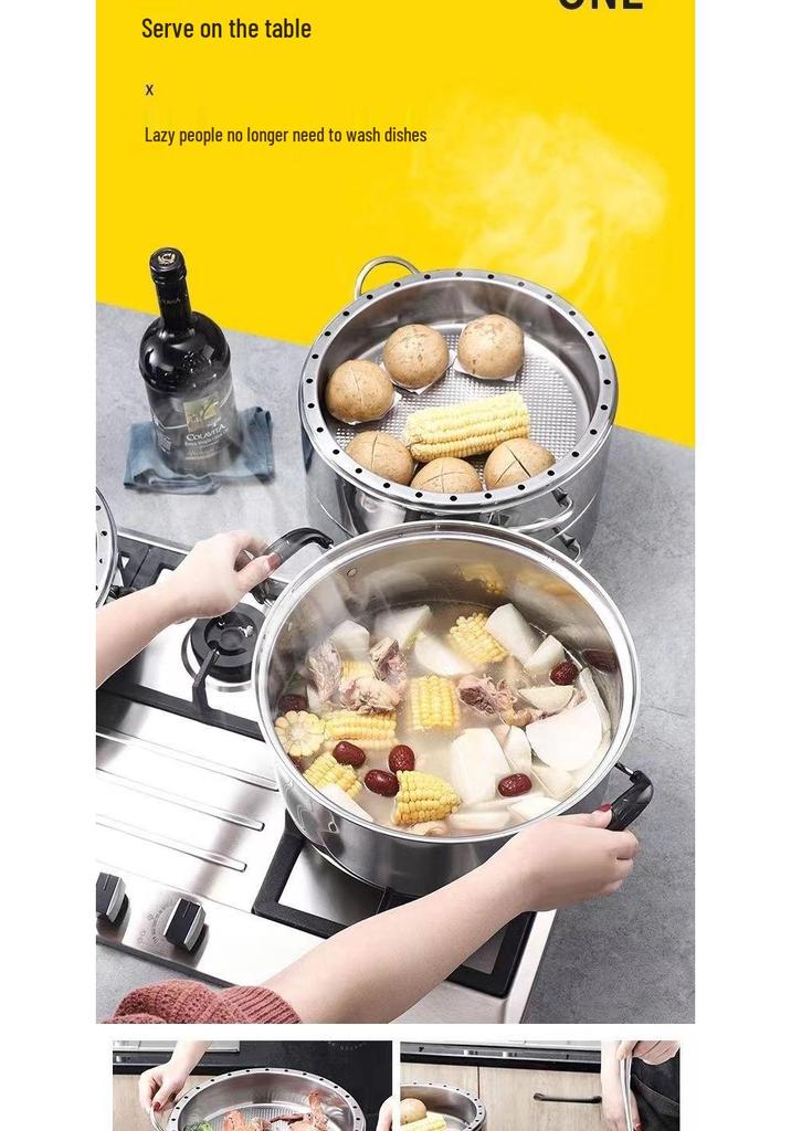 Old-Fashioned Stainless Steel Multi-Layer Steamer Pot with Composite Bottom