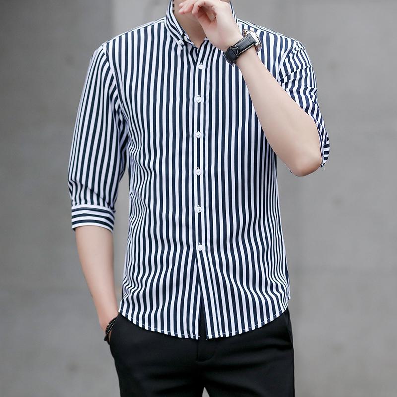 

2026 Mens Business Casual Long Sleeved Shirt Men Shirt Classic Striped Male Social Dress Shirts Male Formal Plain Shirt M чёрный
