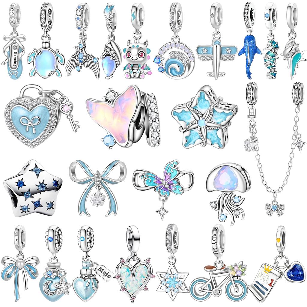 Original Copper Blue Star Charms Flower Butterfly Heart Jellyfish Beads For Necklace Diy Bracelet Present Jewellery