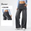 4-Taschen Weite Jeans Damen mit Taschen Elastisch Hoher Bund Einfarbig Voll-Denim Hosenlänge Gerade Weiter Bein Hosen für Tägliches Pendeln Leibhöhe