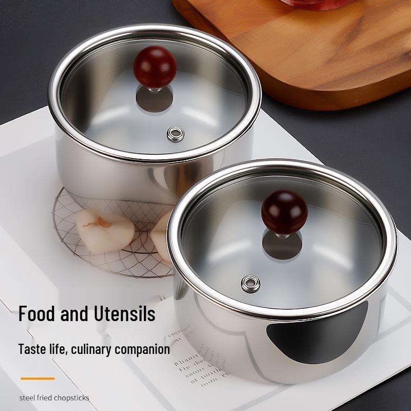 304 Stainless Steel Double-Layer Steamed Egg & Soup Bowl with Lid - Heat Resistant Cooking Pot for Home Use