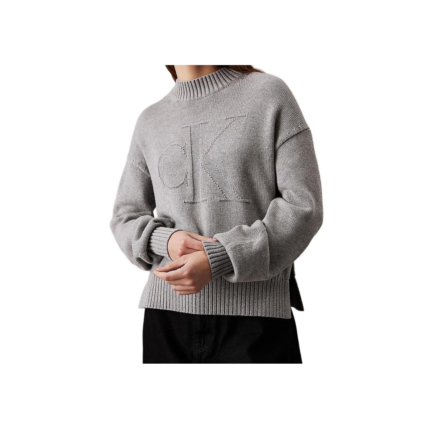 

Calvin Klein FW24 Solid Color Round Neck Sweater Women sweater Gray J20J224224-P41 S