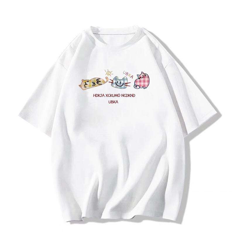 

Женская футболка ретро из хлопка свободного кроя с коротким рукавом, тренд лета 2025 L белый