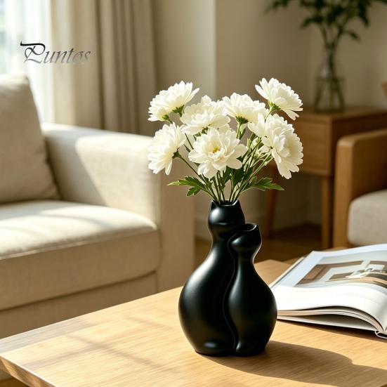 Kaffee-Ecke Dekoration 3D-gedruckte Katzenvase, Minimalistischer Nordischer Stil Blumenarrangement Umarmendes Ornament Dekoratives Paar-Vase Haus Büro Geschenk Licht