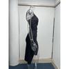 Women's Glitter Chain Strap Deep V Neck Bodycon Dress Elegant High Slit Party Gown