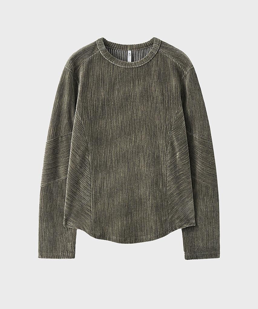 NOIRER Two-Tone Velvet Ribbed Structure T-Shirt (Dusty Beige)