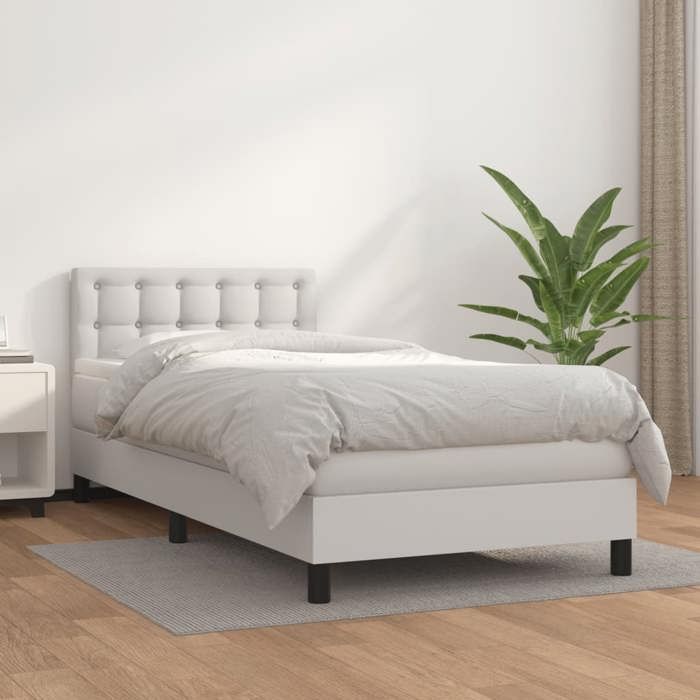 3141096 vidaXL Divan-lit Tapissier Avec Matelas Blanc 90x190 Cm Similicuir