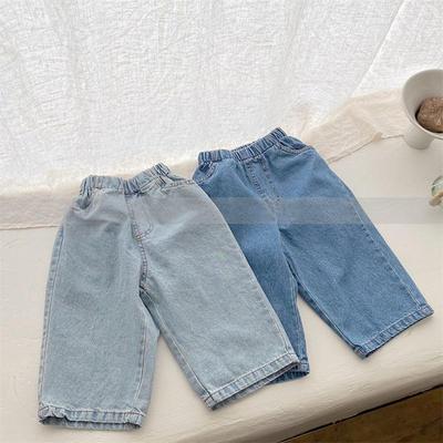 Kids' Korean-Style Elastic Waist Washed Jeans - Spring Collection for Boys and Girls