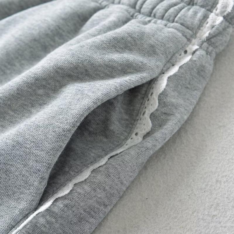 Spring and Autumn Women's Fashion Solid Colour Lace Splicing High Waisted Loose Wide Leg Pants