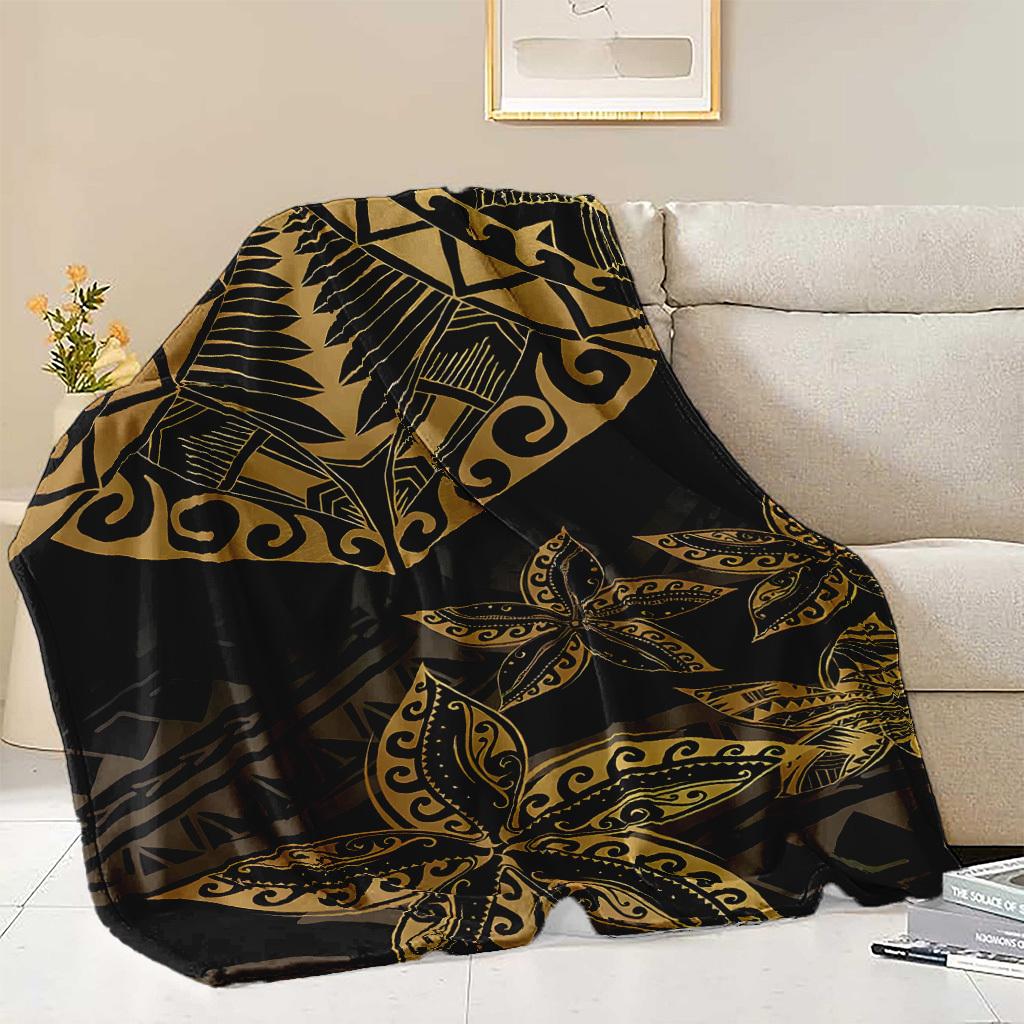 Black and gold Polynesian tribal patterns Blanket for Sofa Bed Travel Camping Living Room Office Conditioning Blanket