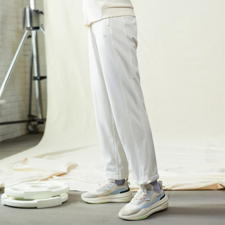 Anta Série de Treino Cor Sólida Cintura Média Cordão Lã Punho Calças Desportivas Calças Femininas Branco 962147504-2