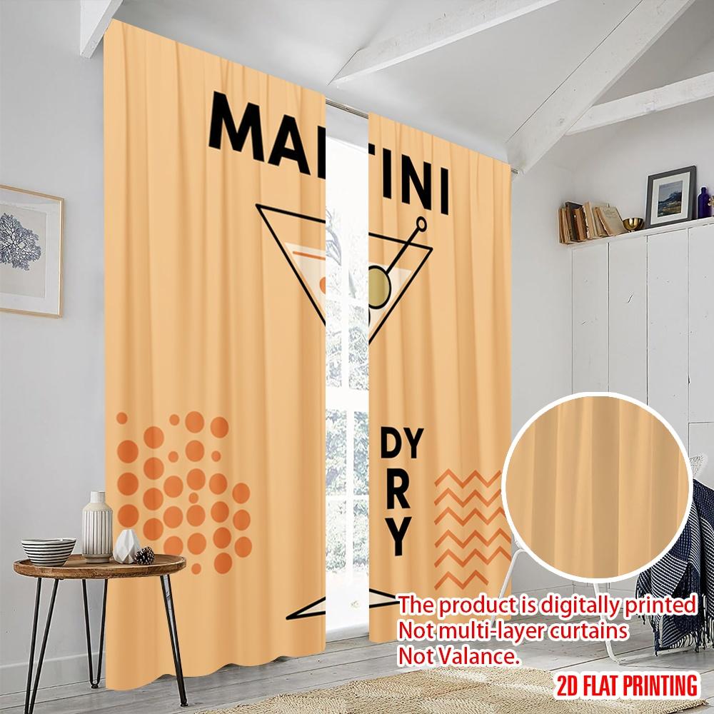 2pcs 2D Flat Printing Window Treatment Curtains Dry Martini Olive Cocktail Polyester Without Electricity Party Decorations