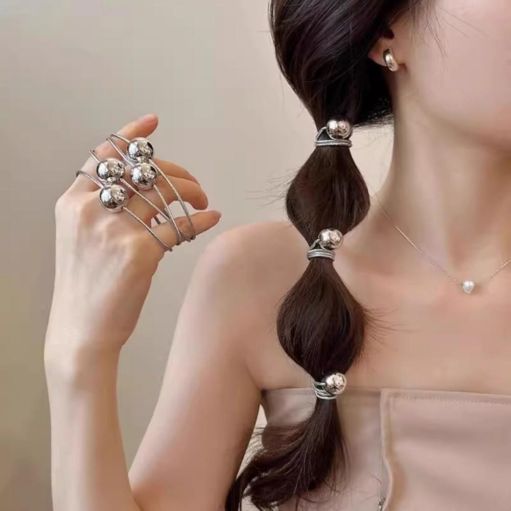 10pcs Golden Silvery Headbands Set Ball Shape High Elastic Hairband  For Women Girls