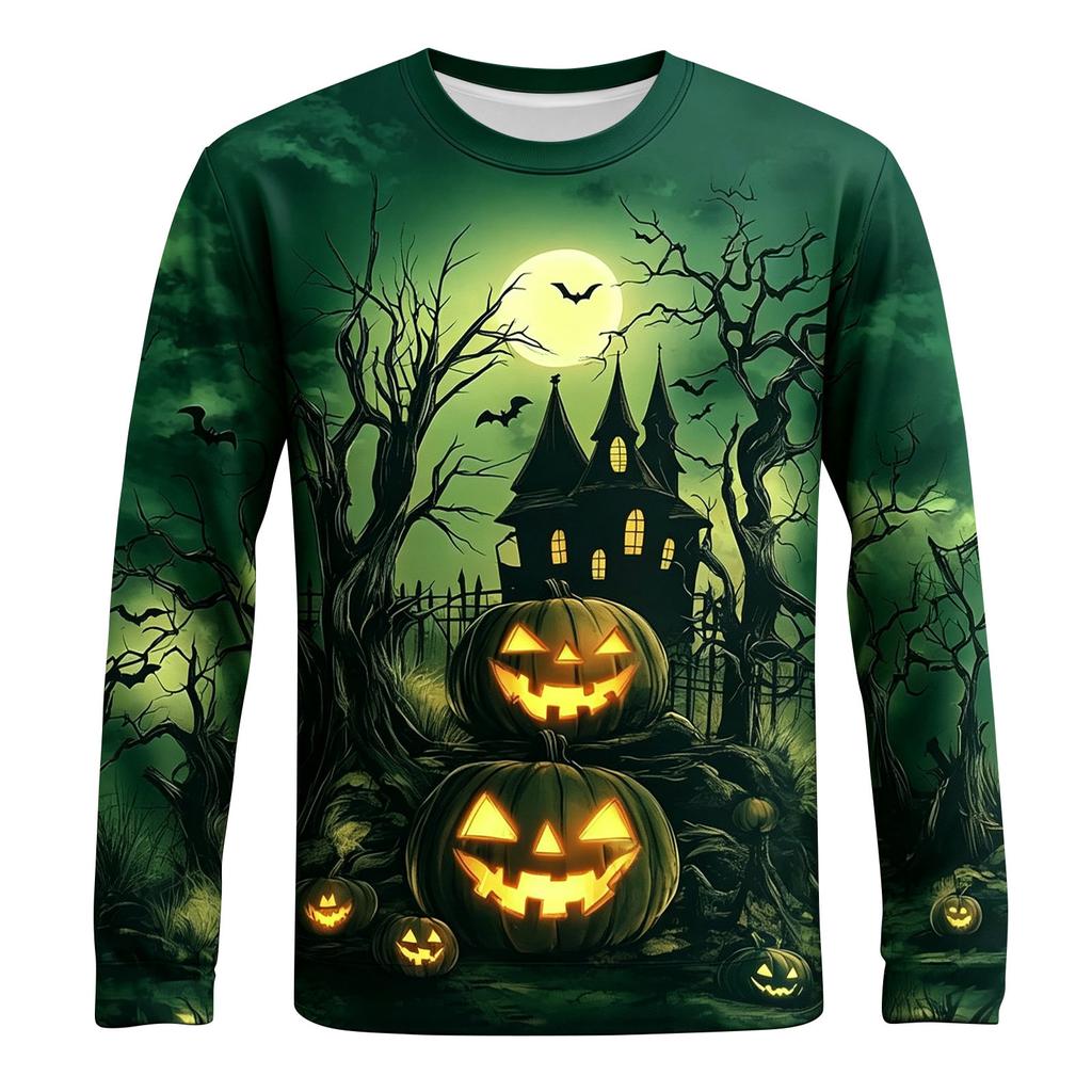 Men's Halloween Print Neck Long Sleeve Sweatshirt Casual Pullover Top