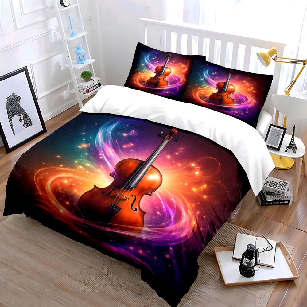 Elegant Cello with Colorful Light Effects Print Bedding Set 1 Duvet Cover 2 Pillowcases for Adult and Children Luxury Gift