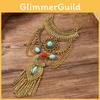 Vintage Turquoise Multilayer Waterdrop Pendant Necklace For Women With Tassel Style