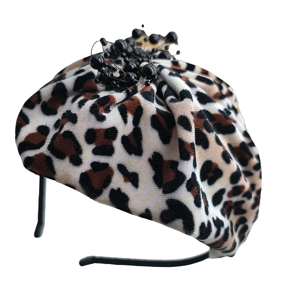 Bowknot Hairhoop Half Caps for Women Elegant Leopard Pattern Headband Nonslip Sweet Fascinator Hairband for Formal Dress
