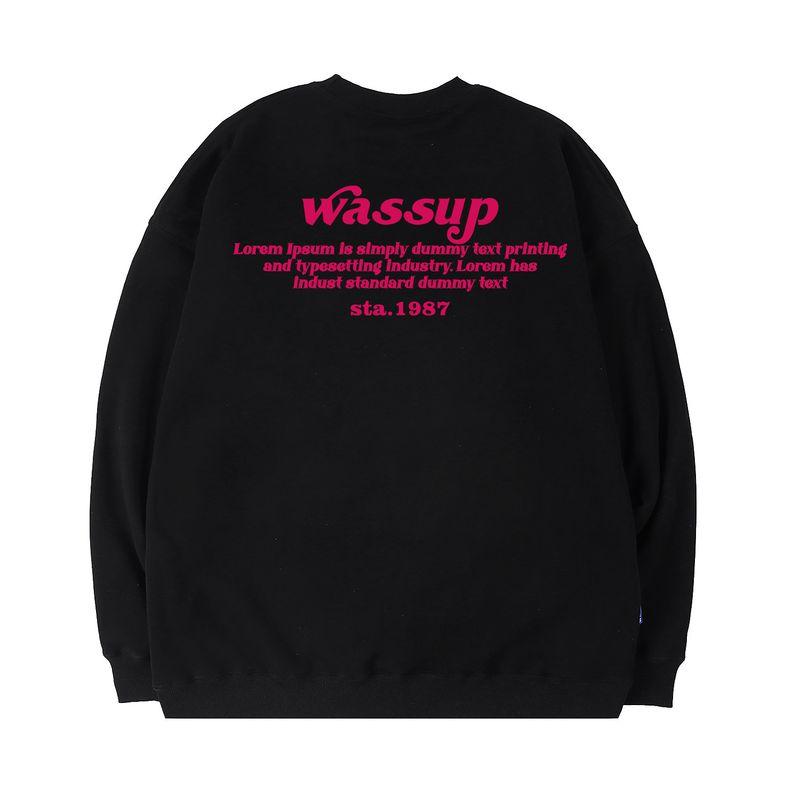 

Wassup Heods Spring and Autumn New Trendy Brand Heavyweight Street Casual Crew Neck Sweatshirt Unisex Top Black-Red (Heavyweight Basic Model) L