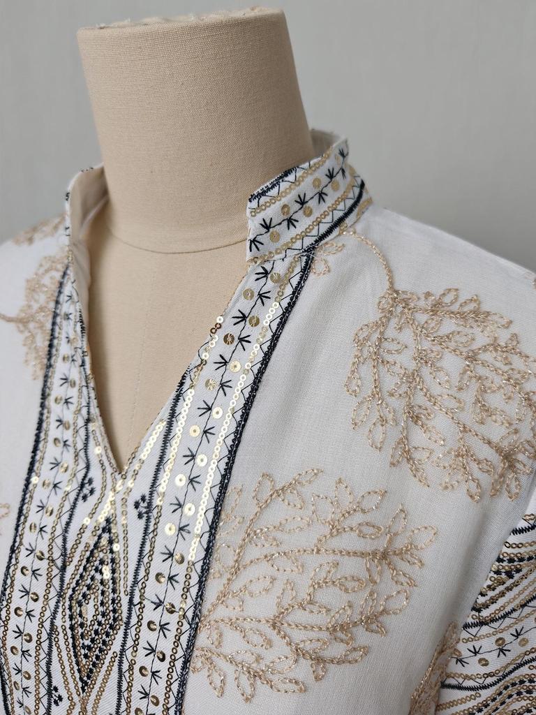 Spring/Summer Tassel Leaf Embroidered Muslim Long Dress - Elegant & Fashionable Cover-up Robe