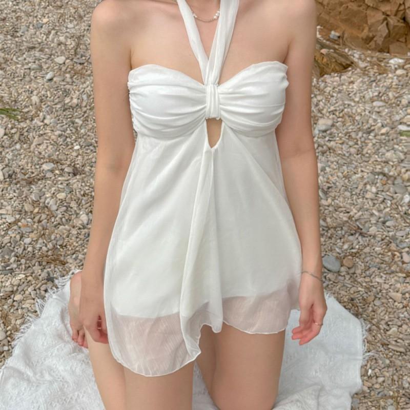 South Korean Pure Desire Sexy Backless Bikini Solid Color Hollow Neck Strapless One-piece Swimsuit M