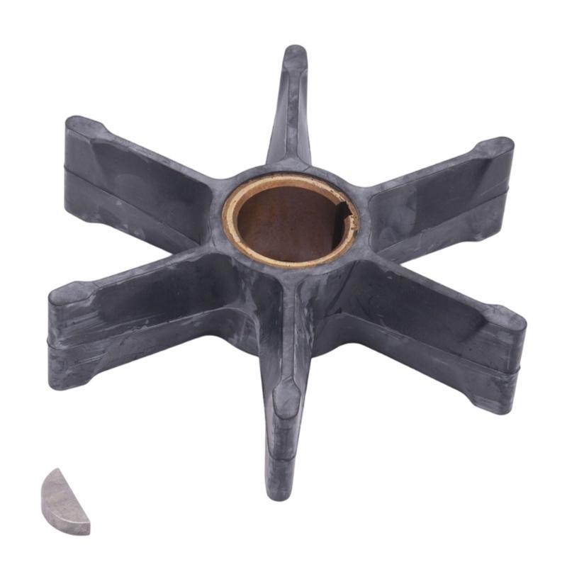 Neoprene Outboard Motor Water Pump Impeller with Keyed Brass Sleeve, Six Radially Arranged Blades and Reference Numbers 379475 and 777130