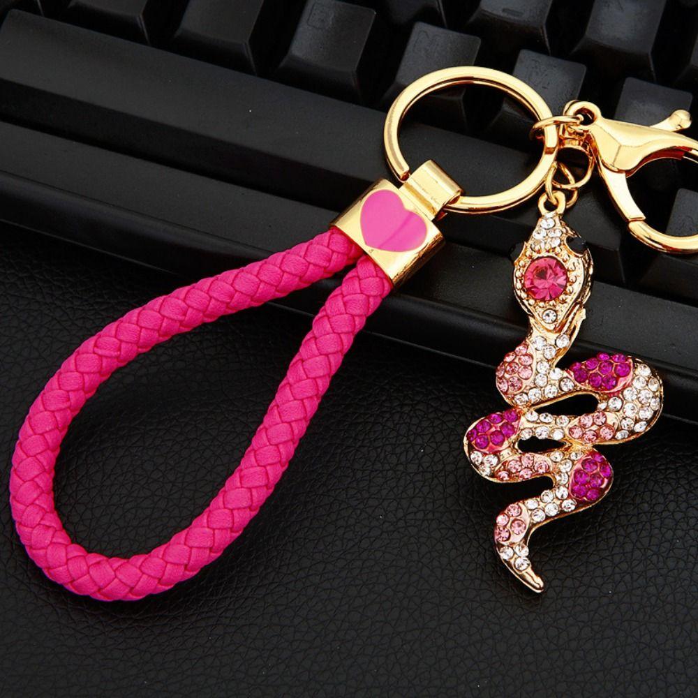 Colorful Rhinestone Snake Keychain Fortune Zodiac Snake Year Key Ring Women's Bag Pendant  Couple