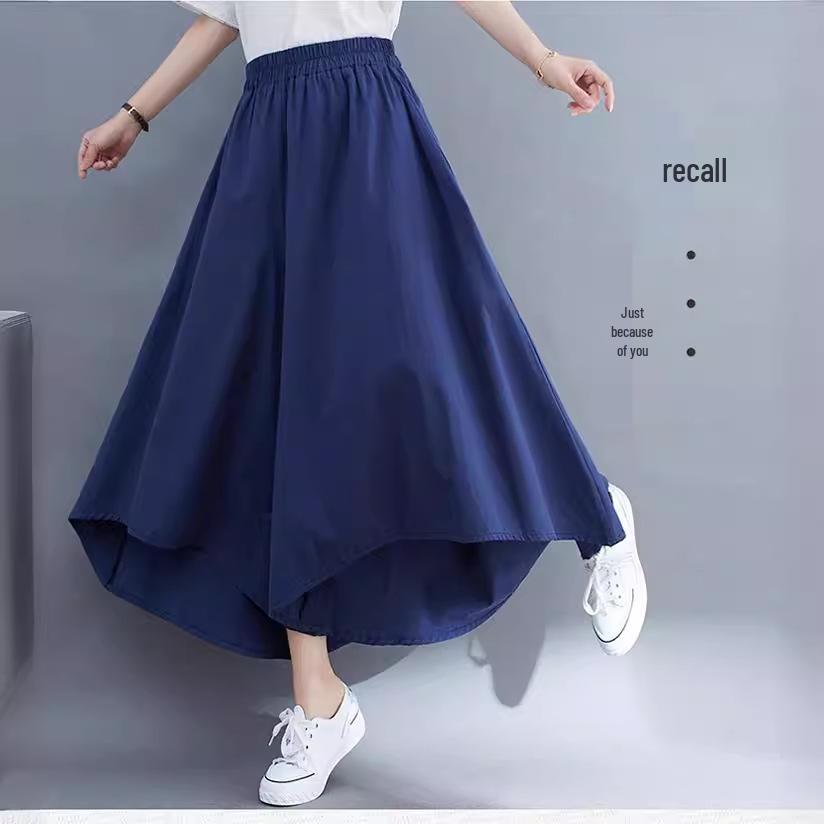 Summer Plus Size Ice Silk Wide-Leg Pants: Loose, Slimming, Irregular Swing Skirt-Style for Women