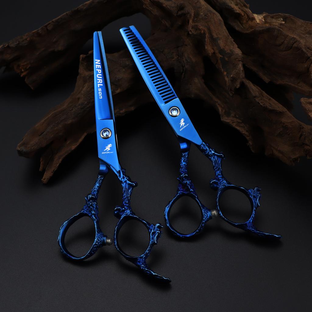 6.0 Inch Blue Dragon Handle, Hair Scissors, Hair Scissors, Flat Scissors, Bangs Scissors, Tooth Scissors, Thin