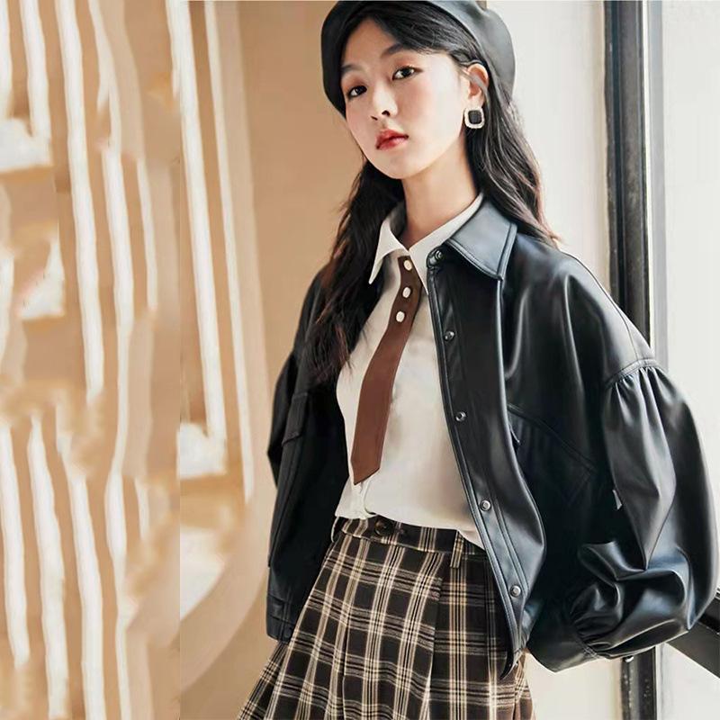 

Жіноча куртка зі штучної шкіри оверсайз ПУ пальто вільний повсякденний вуличний одяг жіночий кардиган S чорний