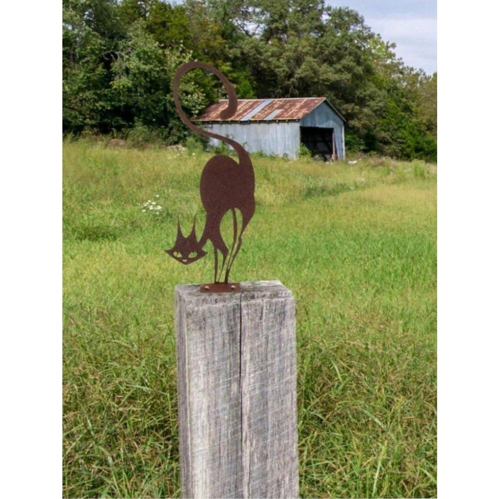 Rostige Katze Metall Gartenzaun Dekoration, Outdoor Rasenkunst Für Katzenliebhaber, Vintage Tier Silhouette Hofschild, Gartenparty Zubehör, Einfache Installation