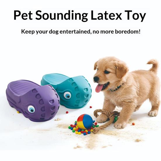 Squeaky Dog Chew Toy Slipper Shaped Latex Dog Toy for Teeth Cleaning Tough Interactive Puppy Toy for Small Medium Breeds