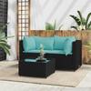 Vidaxl 3-Cz. Garden Lounge Set, Cushions, Black PE Rattan