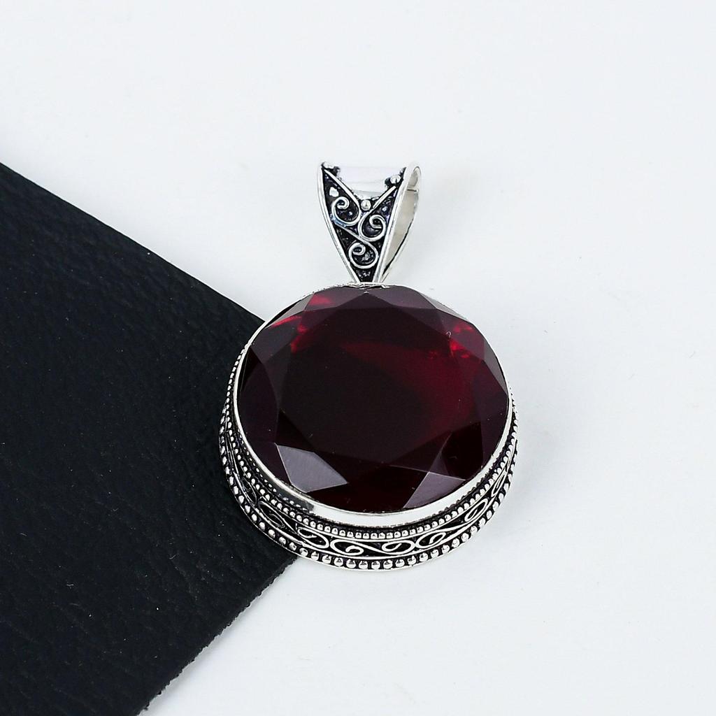 Red Garnet Gemstone Silver Pendant In 925 Sterling Silver- Handmade Design, Everyday Wear Jewelry, Unique Red Garnet Pendant Party Wear Gifts