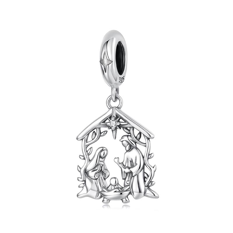 WOSTU 925 Silver Jesus Nativity Scene Charm The Birth Of Jesus Pendant Fit Bracelet Necklace Making DIY Unqiue Gift