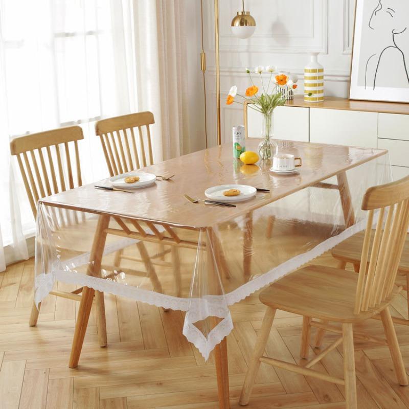 

Transparent PVC Waterproof Oil Resistant Square Tablecloth Anti Scalding Dust-proof Living Room Coffee Table Tablecloths Restaurant Decorative Cloth 150*150cm 1pcs