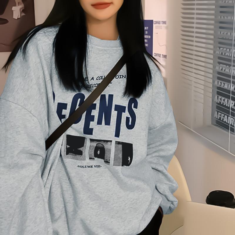 Padded Loose Casual Sweater Female Fall and Winter Jacket Ancient Round Neck Long-sleeved Bottoming Shirt Tops Fashion Retro Versatile Sweatshirt