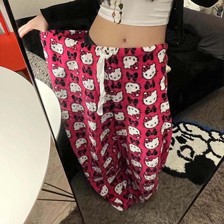2023 Summer Cartoon Print Wide-Leg Women's Pants – Loose, Versatile BF Style with Elastic Waist for Casual Wear