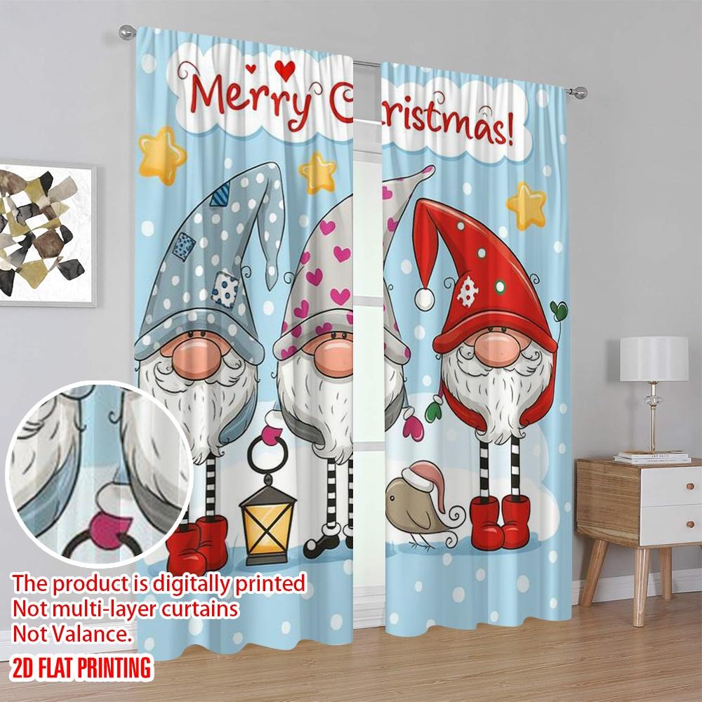 2pcs,2D Plane Printing Curtain Popular Gnome Trio Festivity Versatile 100% Polyester (without Rod) Outdoor Decorations Ldeal for
